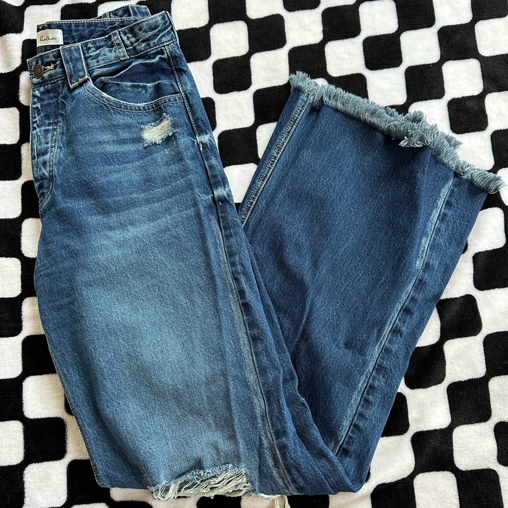Kancan distressed wide leg jean